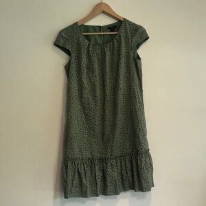 GAP Green Polka Dot Dress XS cap sleeve olive color
